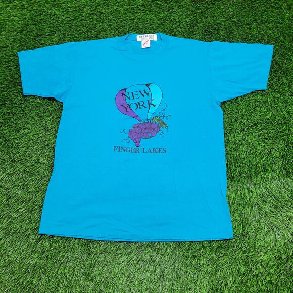 Vintage 90s Finger Lakes New York T-Shirt XL 22x28 Made In USA Jerzees - Picture 1 of 13